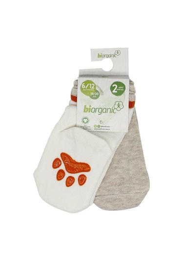 Bibaby Biorganic Paw 2'Li Kaymaz Çorap 68393 Bej-Ekru