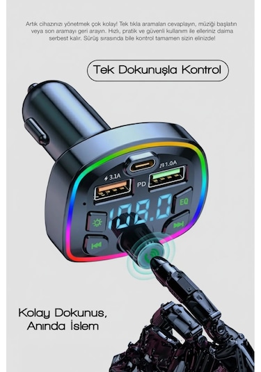 Bluetooth Araç Çakmaklık Fm Transmitter 48w Pd Hızlı Şarj Çift Mikrofon Araç Şarj Cihazı