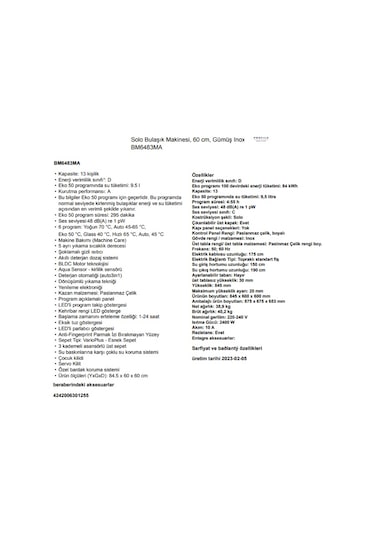 Profilo BM6483MA 6 Programlı 13 Kişilik Bulaşık Makinesi