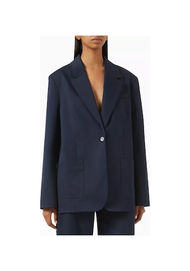 12storeez Rahat Kesim Pamuk Twill Kadın Blazer Ceket Lacivert