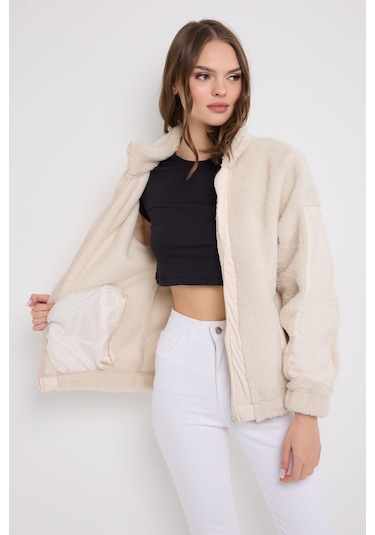 Montland Kadın Ekru Rüzgar Geçirmez Welsoft Çift Cepli Kışlık Mont Ekru