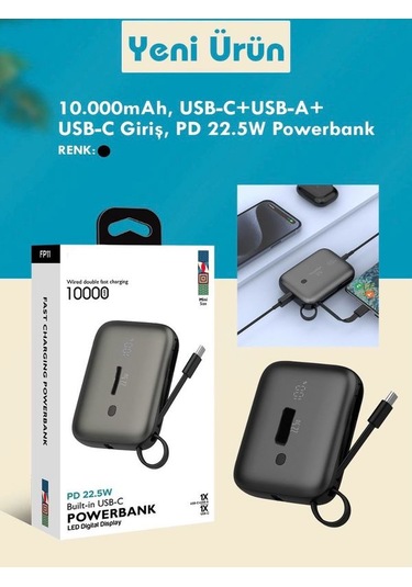 Çelikwork FP011 10000 mAh PD 22.5 W Taşınabilir Type-C Hızlı Telefon Şarj Powerbank