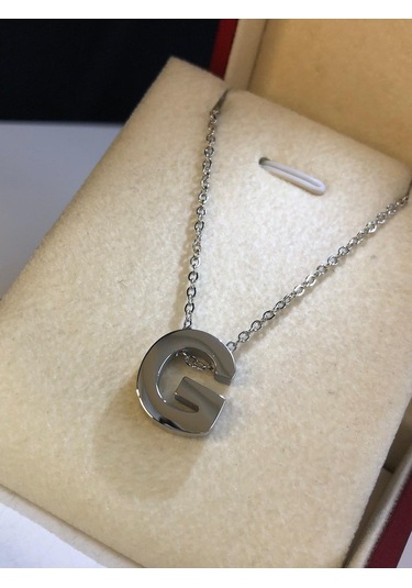 G Harfi Üç Boyutlu Beyaz Çelik Kadın Kolye Işıklı Kutuda Sevgiliye Eşe Anneye Arkadaşa Kolye Beyaz