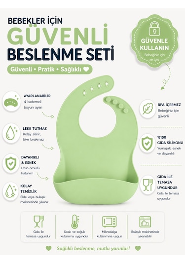 Jojobebek Çocuk Silikon Mama Önlüğü (YEŞİL RENK)