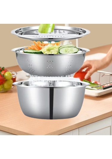 Suntek Sebze Dilimleyici Pirinç Yıkama Süzgeci Ve Süzme 28cm Gümüş