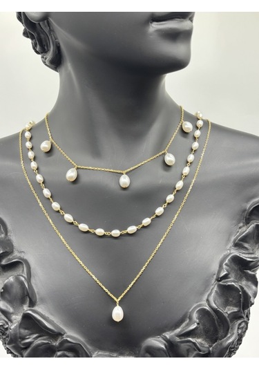 Birinci1926 Doğal İnci Üçlü Kolye Set