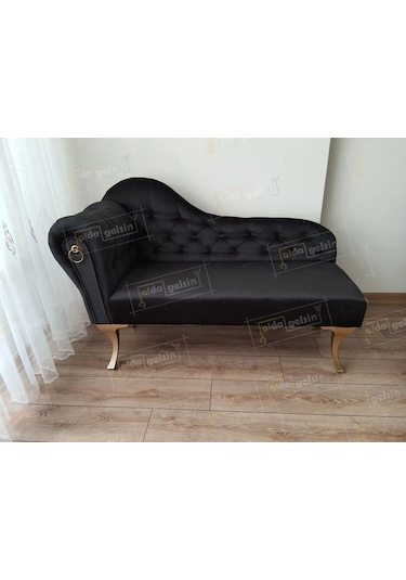 Dekoratif Bihter Koltuk Josefin Puf 110 Cm Gold Ayak Siyah