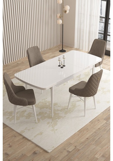 Mazaka Beyaz 80x132 Açılabilir Mdf Masa Yemek Odası Takımı, Mutfak Takımı 4 Adet Sandalye Cappucino Mazaka Beyaz 80x132 Açılabilir Mdf Masa Yemek Odası Takımı, Mutfak Takımı 4 Adet Sandalye Cappucino