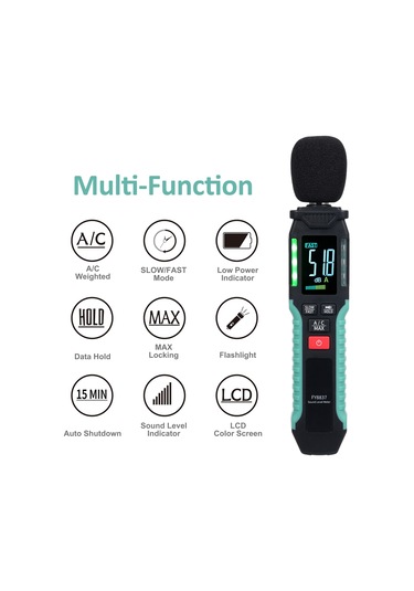 Springsun Fy8837 Ac Ağırlıklı Gürültü Ölçer Pilsiz Siyah + Yeşil