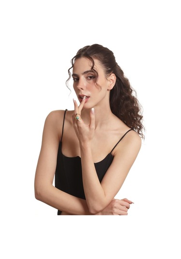 Labalaba Kadın Lak Altın Kaplama Turkuaz Doğaltaşlı Ayarlanabilir El Yapımı Yüzük Çok Renkli