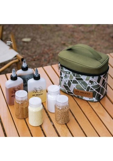 Tongxida 7 Parça Baharat Saklama Seti - 3 Plastik Şişe + 4 Cam Kavanoz - Taşınabilir Oxford Kumaş Çanta Yeşil Yeşil