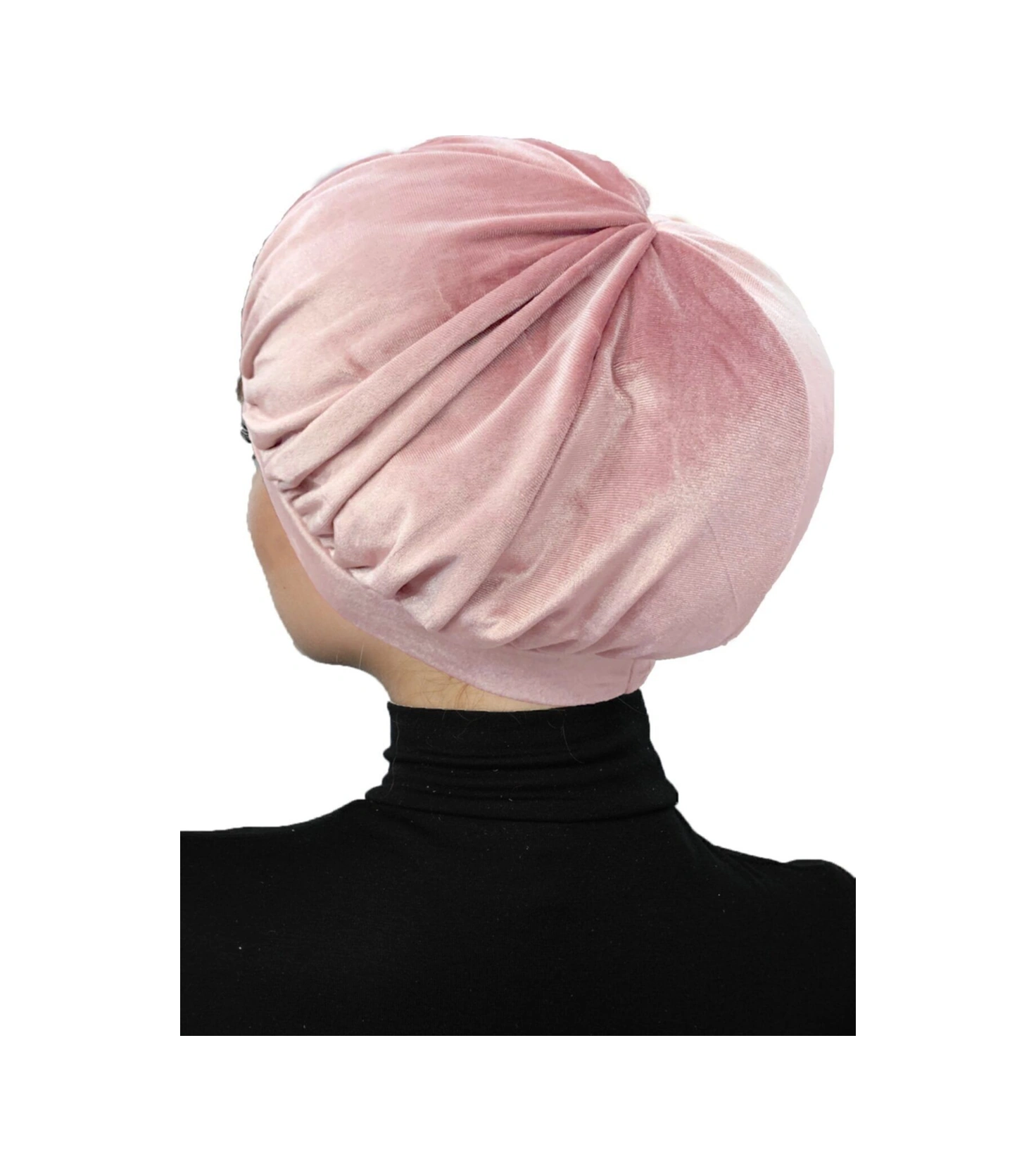 Kadife Şapka Toka Detaylı Pudra Hazır Türban Tesettür Bone Pudra