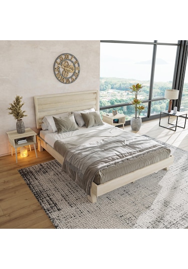 Hüma Model Vernikli Çam Ahşap Karyola Ve İki Komodin Set Yatay -284 140 x 190