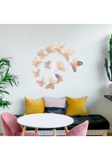Tenfowee Altın 3d Kelebek Duvar Sticker, Ev Dekorasyonu, Salon & Çocuk Odası, Dıy Şekillendirilebilir, Parlak Kağıt Malzeme, 12 Adet Altın