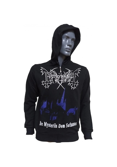 Stüdyo Ümit Mayhem De Mysteriis Dom Sathanas Metal Band Baskılı Kapüşonlu Fermuarlı Sweatshirt Siyah Siyah