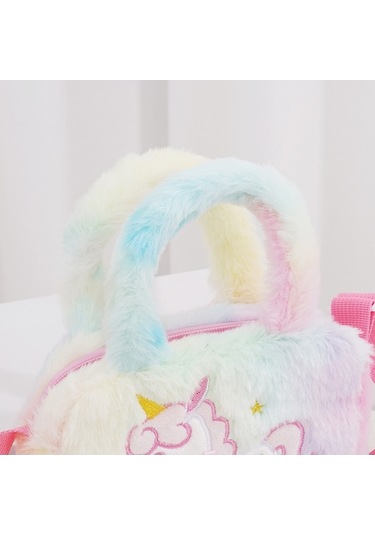 Maoyaya Karikatür Kare Peluş Omuz Çantası, Çocuk Sevimli Kız Çanta Sarı Renk Çok Renkli