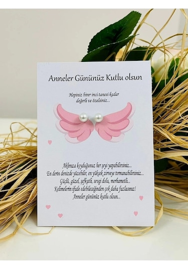 20 Adet Melek Kartlı İnci Küpe - Anneler Günü Hediyesi - Anneler Krem