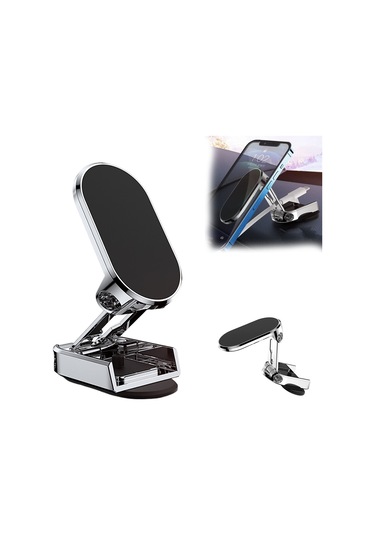 Jeemson Araç İçin Manyetik Telefon Tutucu - 360 Derece Ayarlanabilir, Katlanabilir, Sürtünmez Yuvarlak Yüzey, Gümüş Renk 2 Demir Levha + 1 Yedek Bant GÜMÜŞ