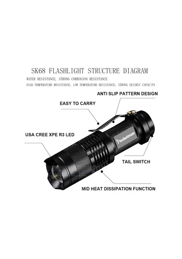 MSO Cree Q5 Led Ampül Mercekli Zoom El Feneri Siyah