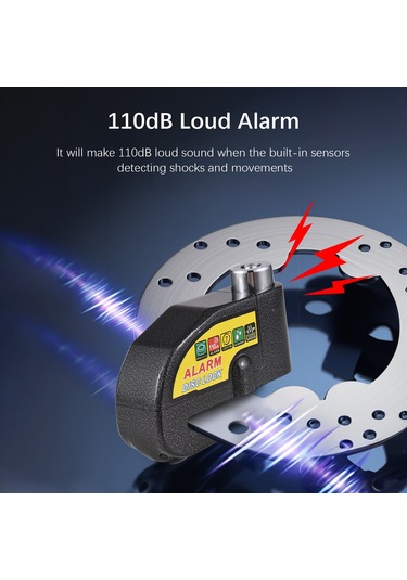 Lemestar 110db Alarmlı Disk Fren Kilidi - Motosiklet Bisiklet Hırsızlık Önleme, Su Geçirmez, 2 Anahtarlı