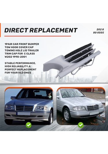 Synodicmonth Mercedes Benz C Sınıfı W202 1998-2001 İçin 1 Çift Araba Ön Tampon Çekme Kancası Kapağı Çekme Deliği Kapağı Römork Trim Kapağı