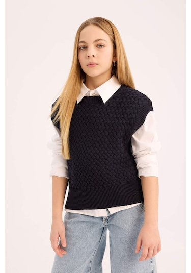 DeFacto Kız Çocuk Bisiklet Yaka Triko Süveter D9212A825SPNV251