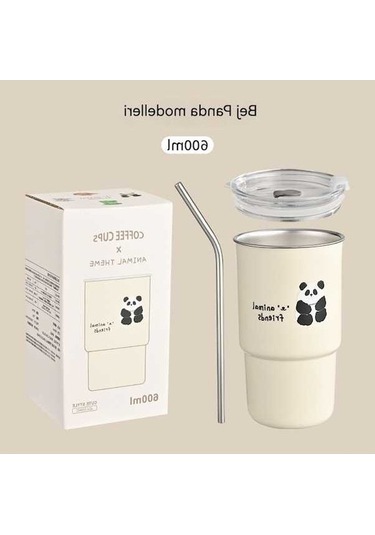 Pazly Panda Kapaklıpaslanmazçelik Hasır Fincan Büyük Beyaz Beyaz Bardak Aurora Zl Beyaz