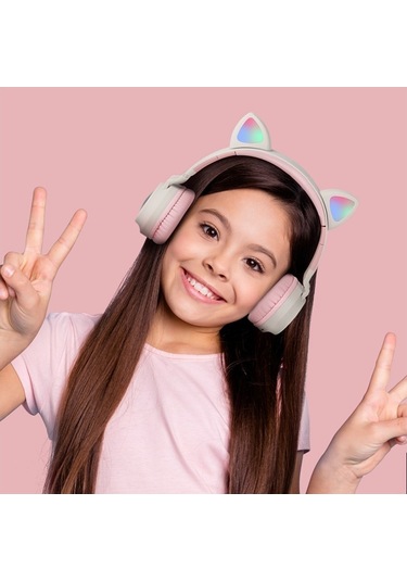 Soulader Oyun Kulaklığı Bluetooth Bağlantılı Kulak İçi Tasarım Led Aydınlatmalı Kedi Kulağı Şeklinde Yanıp Sönen Işıklı Kulaklık