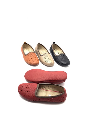 Hakiki Deri Hava Alabilir Delikli Hac Umre Tavaf Patiği Ve Ev Ayakkabısı Bordo