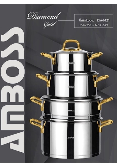 Amboss Dıamond Altın 8 Parça Set Cam Kapak