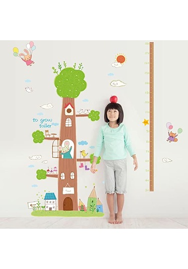 Dev Boyut Ağaç Ev Bebek Odası Dekoru Boy Ölçer Duvar Sticker Karışık