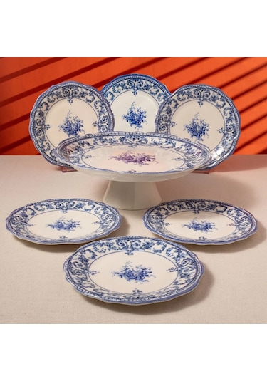 Fecra Majestic Blue 8 Parça Sunum Seti Beyaz - Mavi