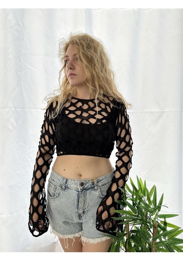 Boutiquen Siyah Örgü Crop Siyah