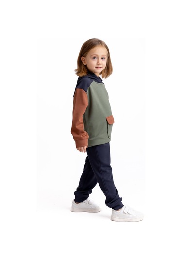 Oliventhekid Lacivert Üç Renkli Modal Unisex Çocuk Takım Lacivert