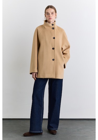 Manuka Yüksek Yaka Kruvaze Kaban Camel Aw25kbn00019-05 Camel