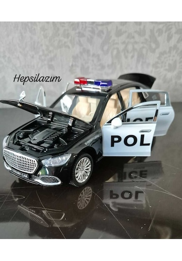 Metal Oyuncak Polis Araba Mercedes Maybach Model Araç Sesli Işıklı Çekbırak Diecast 23cm Diğer