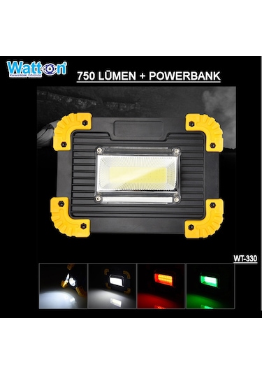 Powerbank 750 Lümen Şarjlı Işıldak Watton Wt-330 Siyah