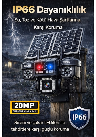 4 Kamera 20mp Ultrahd Güneş Enerjili Sim Kartlı 360 Güçlü Batarya 12xzoom Güvenlik Kamerası
