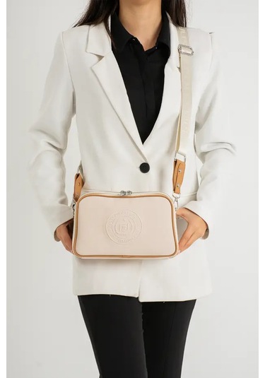 Just Polo Kadın Günlük Kullanıma Uygun Lakoste Ayarlanabilir Askılı Lüks Omuz Çantası Shoulder Bag Bej