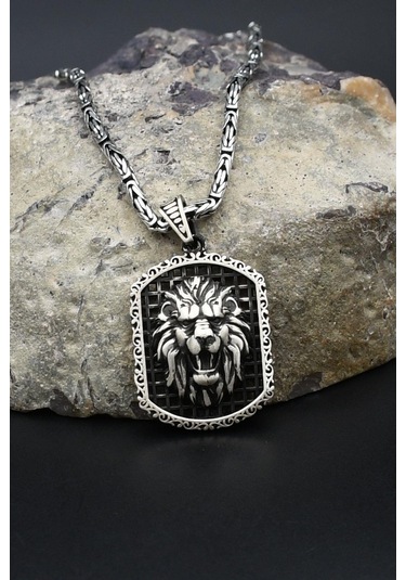 Aslan Figürlü 925 Ayar Gümüş Kolye Kral Zincir 2mm 902430 Gümüş
