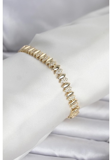 Pirinç Gold Renk Arpa Model Kadın Bileklik Antik Gümüş