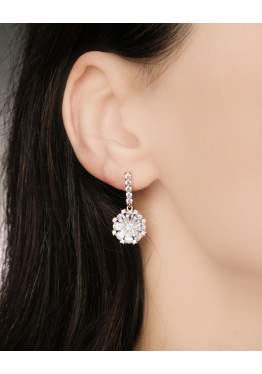 Lekka Design Kadın Kararmaz Çelik Lüks Takı Zirkon Taşlı Sallanan Çiçek Abiye Küpe