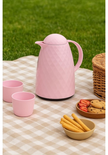 1 Lt Akrilik Soft Pembe Çay Termosu 12 Saat Sıcak 24 Saat Soğuk Pembe