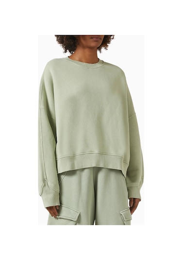 Represent Initial V Notch Sweater, Pamuklu Fleece, Minimalist Ve Lüks Günlük Sweater Yeşil
