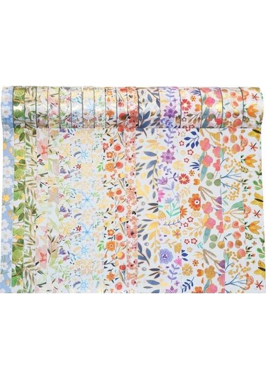 Novahub Altın Varaklı Washi Bant Seti - 18 Rulo Çiçek Desenli Bant 6x15mm + 12x7.5mm Dıy Sanat Ve Hobi Malzemeleri