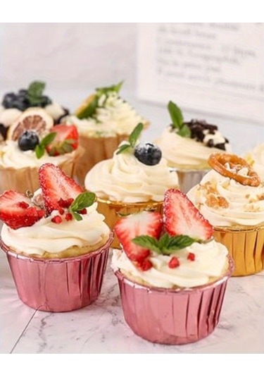 Maoyaya Altın Kırmızı Doğum Günü Pastası Kağıt Bardakları Yağ Geçirmez Yüksek Isıya Dayanıklı Muffin Bardakları Düğün Tatlı Masası 50 Adet 50