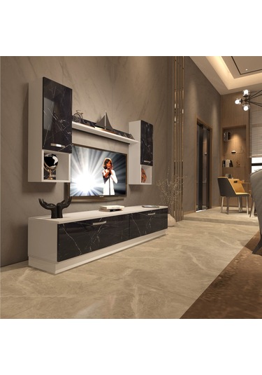 Decoraktiv Eko 5dab Mdf Std Tv Ünitesi Tv Sehpası Beyaz - Siyah Mermer