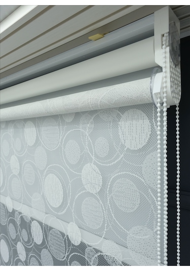 Çift Mekanizmalı Tül+stor Güneşlik Perde Çiftli Sistem - 2 Perde Tek Ürün Beyaz1