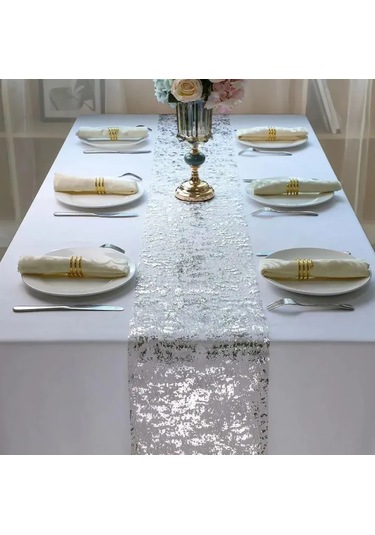 Xindoker Lüks Masa Örtüsü: 28x270 Cm Sentetik Malzeme, Altın Folyo Desenli, Dayanıklı Ve Şık Dekorasyon Gümüş