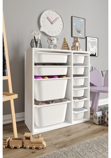 %100 Mdf - Small Duo 10 Sepetli Oyuncak Dolabı Beyaz